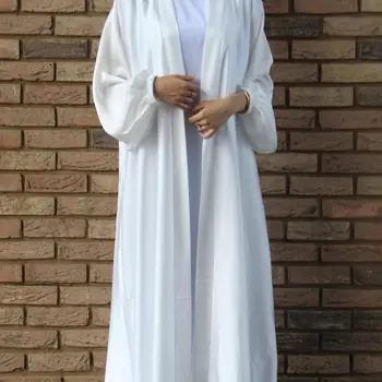 Eid Djellaba Abaya Dubai Puhvis Varrukad Moslemi Satiin Kleit Abayas Naiste Vabaaja Jakk Rüü Türgi Islami Riietus
