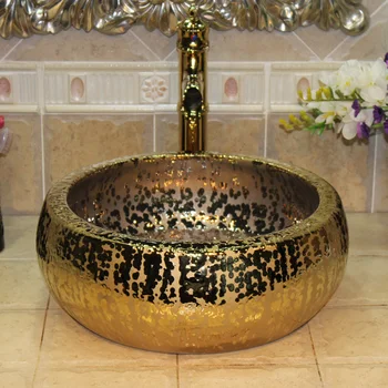 Euroopa stiil hiina keraamiline valamu Jingdezhen Kunsti Counter Top keraamiline vintage kuldne keraamiline valamu vannitoa valamud,