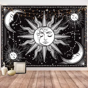 Fantaasia Must ja Valge Kuu, Päike Tapestry Taust seinakattematerjalide Kodu Kaunistamiseks Tekk Magamistoa Seinal Ripuvad Seinavaibad