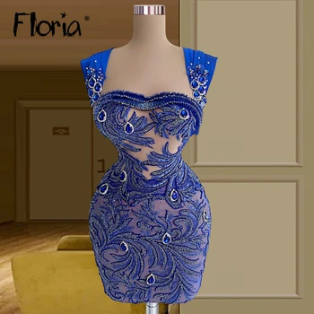 Floria Stiilne Sinine Mini Koju Kleit Custom Made Araabia Merineitsi Kullake Kokteili Kleidid On Seksikas Naiste Lühike Tanssiaiset Kleidid