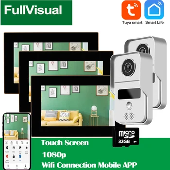 Fullvisual 1080P Tuya Wifi Traadita Video Intercom Süsteem Mitme Kõne Edastamine 3 Monitorid 2 Uksekell Kaamerad liikumistuvastuse