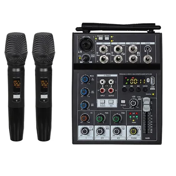 GT502 Audio Mixer 4 Kanalit Mixing Console koos Bluetooth-USB-Mõju Etapi Audio DJ, Karaoke, ARVUTI, millel on 2 Juhtmevaba Mikrofoni