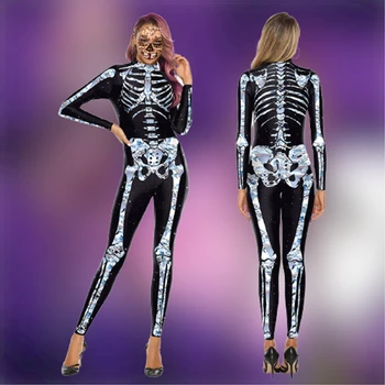 Halloween Cosplay Kostüümid Naistele Skelett Kombekas Slim Zentai Naine Seksikas Komplekt Carnival Pidu Fashion Streetwear Etapp