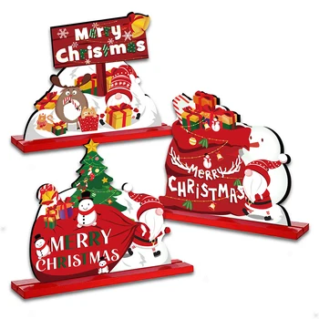 Happy Xmas Lustlik Jõulupidu Kaunistused Santa Claus Puit Seista Puust Märk Tabel Torukübar Astme Sahtel Centerpieces Käsitöö