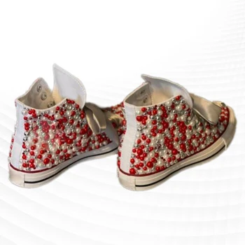 High-top õmblemine pearl lõuend kingad lindi street shooting mugav jalgsi käsitsi valmistatud pärl vulkaniseeritud kingad 35-46
