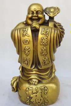 Hiina budismi messing rikkuse MoneyBag Ruyi Õnnelik Naerma Maitreya Buddha kuju