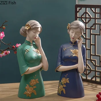 Hiina Retro Naiste Cheongsam Naine, Käsitöö, Skulptuur Vaik Joonis Kuju Kuldne Doodle Käsitsi Valmistatud Ornamendid Kodu Kaunistamiseks