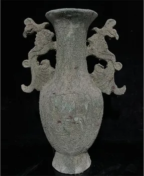 Hiina Vana Dünastia Bronze patina topelt paabulind vaas kogumise käsitöö kuju