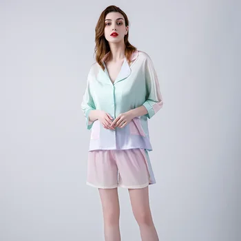 Hot Müük Suvel Uus Daamid Pidžaama Komplekt Lihtne Stiil, Mugavus Silk Satin Sleepwear Turn-down) Krae Naiste Homewear vabaajarõivaste