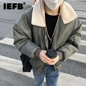 IEFB meeste uus sügis-talv faux lambaliha, vill puuvillane polsterdatud jakcets uute lahti rinnamikrofon kokkupakitud lühike tepitud jakid