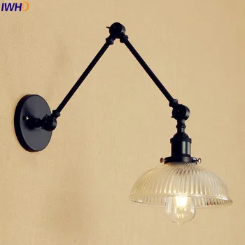 IWHD Klaas Must Vintage Edison seinavalgusti LED Magamistuba Reguleeritav Pikk Käsi Seina Lamp Sconce Loft Stiilis Tööstus-Seina Valgustus