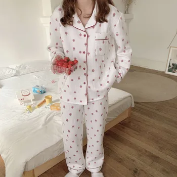 jaapan uus-talvel õhk puuvill pajama set soe virsiku kodu riided magus pikad varrukad sleepwear paksenema valged püksid pijamas L749
