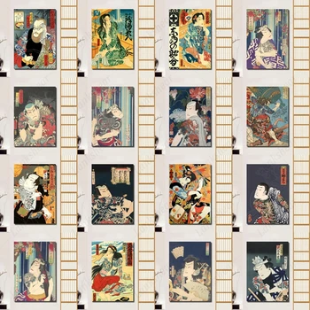 Jaapani Ukiyo-E Plakatid Tätoveering Lõuend Samurai Seinamaaling Tatami Köök Restoran Seina Art Dekoratiivsed Maalid Interjöör Home Decor