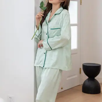 Jacquard Bowknot Naiste Lounge Kanda Pidžaama Komplekt Vabaaja Sleepwear 2TK Särk&Püksid Satiin Siidist Pidžaamad Intiimne Pesu Homewear