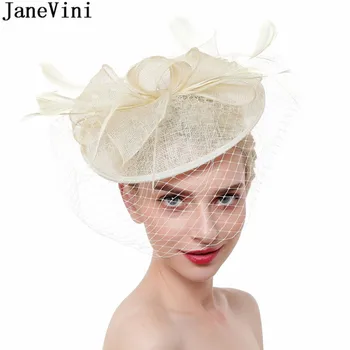 JaneVini Fascinator Pulm Mütsid Naistele Elegantne Sulg Silma Pruudi Poole Headdress Naine Elevandiluu Sinine Pulm Mütsid Haarschmuck
