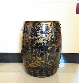 Jingdezhen Hiina-stiilis Keraamika Drum Väljaheites Kuldne Lohe Muster Istub Vannis Väljaheites elutoas Diivan portselan väljaheites