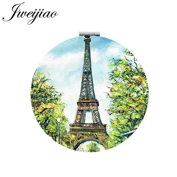 JWEIJIAO Eiffeli Torn Kokkuklapitavad Meik Peegel Mini 1X/2X Suurendusklaasi Kaasaskantav Roheline Art Foto Ring Kompaktne Peeglid