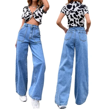 Kena Pop Naiste Teksad, Tüdrukud (Solid Color Kõrge Vöökoht Püksid Sirge Jalg Püksid, Mille Taskud Kevadel Sügisel, XS/S/M/L