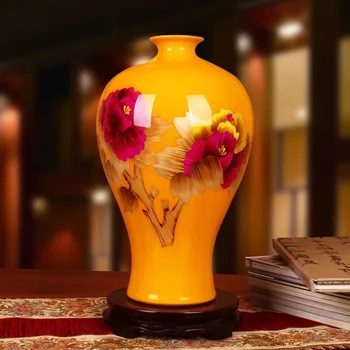 keraamika Jingdezhen tehase hulgi-Kollane Pojeng lillevaasi õled käsitöö vaas Kodu Sisustamiseks dekoratiivsed kaunistused