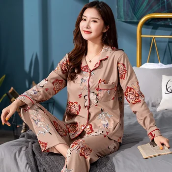 Keskealisi Naisi 2tk Pijamas Mujer 4XL Vaba aja veetmise Pajama Täis Puuvill Naiste Pidžaama Komplekti Sügis-Talv Pikk Varrukas Prindi Sleepwear