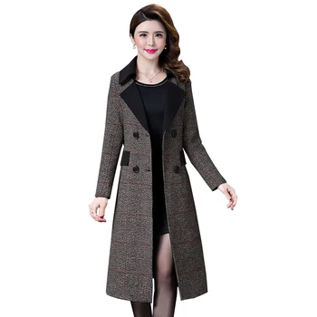 Klassikaline mantel populaarne võre Villane mantel Sügis-Talvel Keskmine vanus riided Naiste mantel kaherealine Villane pikk mantlid 4XL 5XL