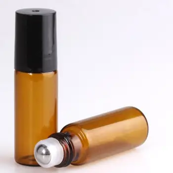 Korduvtäidetavaid 5ml Amber Terasest Metallist Rull-palli Rulli Kohta Parfüümi Klaasist Pudelid eeterlikku Õli Pudel, LX1028