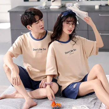 Korea Paari Pidžaamasid Puuvillased Lühikesed Varrukad Nightwear Suvel Uus High-end Meeste -, Naiste-Kodu Sobiks Suur Sleepwear Nightgowns