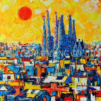 Kunstnik Disain ja Käsitsi maalitud Kõrge Kvaliteedi Abstraktse Barcelona õlimaal Lõuendil Ilus Hispaania Maastik õlimaal