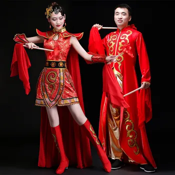 Kvaliteetne Punane Dum Tantsu Kostüüm naistele Hiina Folk Dance Riided Jõulud Uus Aasta Staadiumis täitmiseks Hua Mulan Cosplay