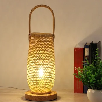 Käsitsi Valmistatud Bambusest Vitstest Rotangist Korvi Varju Tabel Lamp Võistluskalendri Aasia Jaapani Laua Kerge Abajour Öö Seista Magamistuba Öö Pirn