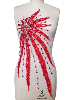 Käsitöö kive pits applique red/clear AB värvus crystal plaastrid sisekujundus 57*32cm DIY kleit riided tarvik