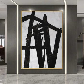 Käsitöö Suur Abstraktse Maali Lõuendile Minimalistlik Riputada Maalid Kaasaegne Minimaalne Must Ja Valge Seina Art Home Decor Pilt