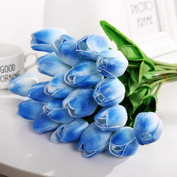 Kõrge Kvaliteediga 1tk Sinine Reaalne Touch Tulbi Kunstlik Tulbid Kodu Kaunistamiseks Mini Tulbid Lilled Valge PU Tulip Flower Kimbud