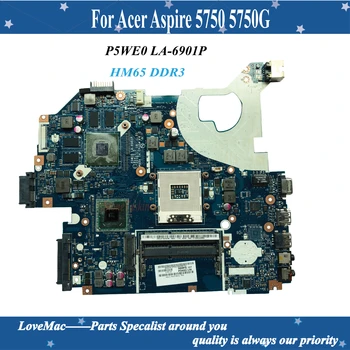 Kõrge kvaliteediga P5WE0 LA-6901P Jaoks Acer Aspire 5750 5750G Sülearvuti Emaplaadi LA-6901P HM65 DDR3 100% testitud