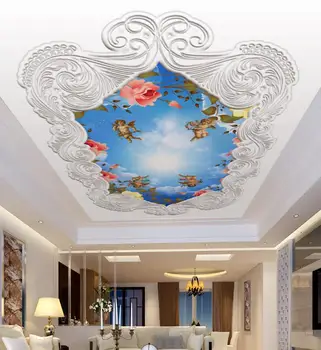 lae elutuba 3d seinamaaling tapeet Atmosfääri ilus Euroopa sissepressitud muster taevas ingel lae taustapilt custom 3d