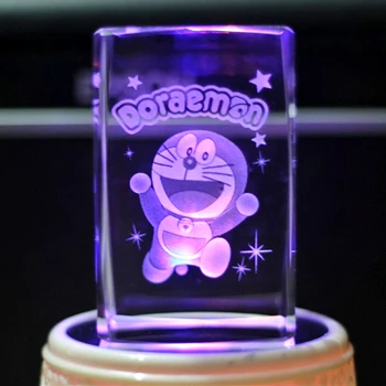 Lahe Multikas Doraemon Sisemine Nikerdatud Ruut Kristall Ornament Baasi Kerge Desktop Home Decor Jõulud Käsitöö Lapse Sünnipäev Kingitused