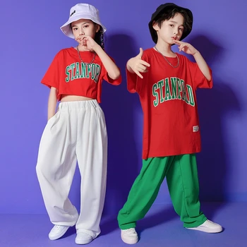 Lapsed, Hip-Hop Riided Kpop Tantsu Varustus Punane Saagi Tops Tshirt Streetwear Haaremi Püksid Tüdruk Poiss Kontsert Jazz Tantsu Kostüüm