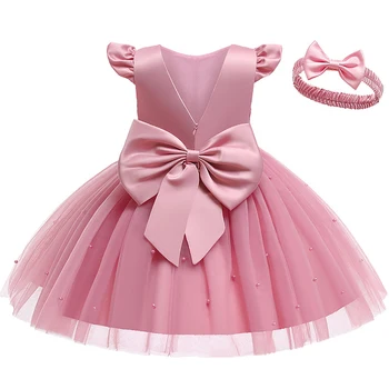 Laste Kleit Väikelapse Beebi Tüdrukud Pearl Bowknot Printsess Kleit Lapsed Imiku 1. Sünnipäeva Lille Tüdrukute Kleit Pulm Kleit