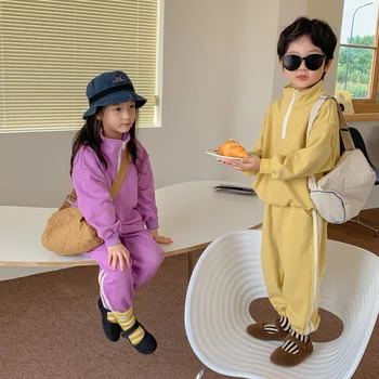 Laste Riided 2022 Kevad Sügis Riided Seatud Poiste ja Tüdrukute korea Stiilis Lukuga Topp Püksid Kahe Töö Solid Color Kids Komplekt