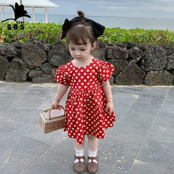 Laste Riided Suvi Tüdrukute Kleidid Retro Dots Laste Päitsed Kleit Punane Polka Dot Tütarlaste Mood Kleit Printsess Kleit