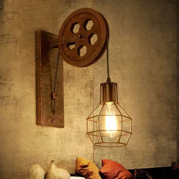 Loft Decor Tööstus-Seina Lambid Lihtne Rihmaratas Vintage Seina Lamp Magamistuba Wandlamp Retro Raud LED Valgustid Puit Arandela