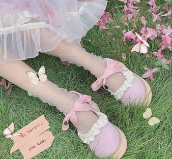 Lolita magus Jaapani üliõpilane elegantne pits bowknot ümmargune pea kingad sidemega pehme tüdruk kawaii kingad cosplay loli naiste kingad