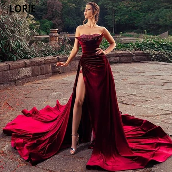 LORIE Burgundia Pilu Merineitsi Ballile Hommikumantlid Kleit Varrukateta Sädelevat Beaded Luksus Partei Ametlik õhtukleidid Vestidos De Fiesta