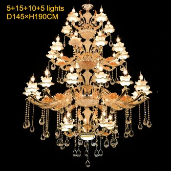 Luksus Kristall Lühter Lamp Suured Kõrge Kvaliteedi Kuldne läige sala de crist K9 Kristall Lühter Lamp Hotel