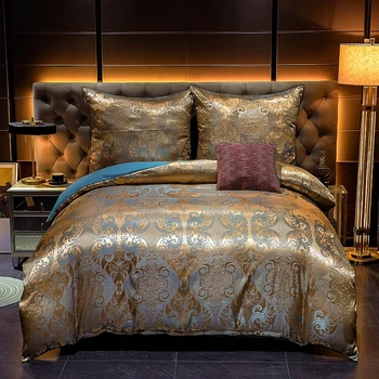Luksus vooditarbed jacquard pehme satiin siidine voodipesu alla kate padjapüür set lukuga pitsat, rose gold, keskmise suurusega voodi