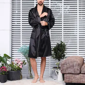 Meeste Vann Rüü Must Lounge Sleepwear Silk Nightwear Meeste Mugavuse Siidine Hommikumantlid Üllas Kaste Kleit Meeste Magada Riideid