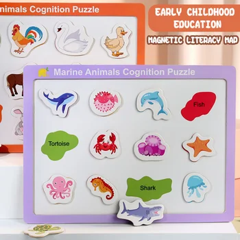 Montessori Puidust inglise Sõna Sobitamine Mosaiigi Loomade Liikluse Kognitiivse Mänguasjad, Laste Varajase Hariduse Puzzle Lapsed