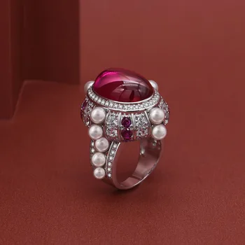 Mood Luksus Suur Punane CZ Lubadus Rõngas Naiste Pulmad Engagement Dubai Pruudi Sõrme Sõrmused Ehted bijoux femme R-291
