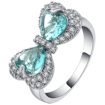Mood Taevas Sinine Kristall Südame Bowknot Loodud Ehted Sõrmused Elegantne Armastus Igavesti Ansamblid Sõrmustes Naiste Custom Ehted