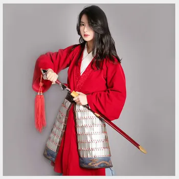 Naiste Hiina Hanfu Punane Rüü Hua Mulan Filmi Cosplay Kostüüm Pool Sõdur Armee Kindral Võidelda Jaapani Samurai Ühtsed